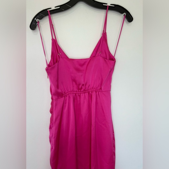 Milly NWT Lilliana Satin Ruched Side Slit Cowlneck Pink Midi Dress - Picture 6 of 8